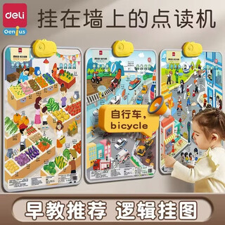 Deli audio wall chart children's early education cognition animal pinyin digital toddler enlightenment baby educational learning toy animal + transportation + occupation chinese and english bilingual with hook + battery