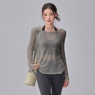 Youyou yoga wear women's autumn loose breathable sports cover up long sleeve pilates training fitness wear top breathable long sleeve heather gray l l weight 111-125 jin jin equals 0.5 kg