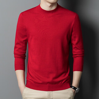 Deer king optim fine imitation cashmere sweater for men spring and autumn new high-end quality sweater for men middle-aged bottoming shirt long-sleeved half-high collar knitted big red 4xl 190