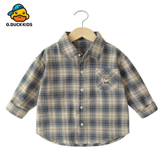 G.duck boys plaid shirt 2025 new baby boy casual tops, fashionable spring and autumn children's shirts, long-sleeved trendy a1 cow blue embroidered plaid shirt, size 90 cm, recommended height 80 cm