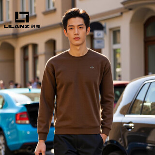Lilanz official men's new style simple casual men's top round neck basic sweatshirt for men flagship official brown 3xl