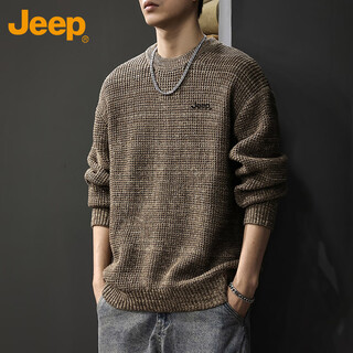 Jeep (jeep) sweater men's winter round neck high-end warm sweater men's inner layering shirt men's floral brown 2xl