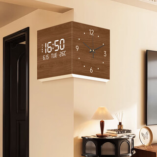 Set of simple mid-season antique living room corner clock perpetual calendar 2025 new electronic clock double-sided wall clock corner wall lamp clock