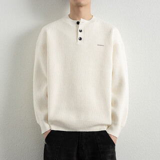 Men's henry collar sweater men's autumn and winter style knitwear men's thickened warm tops retro loose sweater white 25621 3xl 155 to 170jin jin equals 0.5 kg