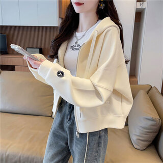 Yishion cardigan short coat for women spring and autumn 2025 new hooded sweatshirt korean style loose thin student top coat apricot chinese cotton high quality m suitable for 80-110jin jin equals 0.5 kg