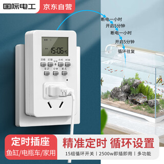 国际电工定时器插座 国标数显电子定时器开关 定时/倒计时/间歇循环通断电 24小时分段转换插座自动断电10A