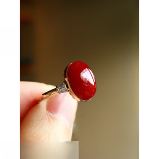 Lan lian's original design jewelry ring, japanese natural red organic gemstone, fashionable, simple, versatile and unique