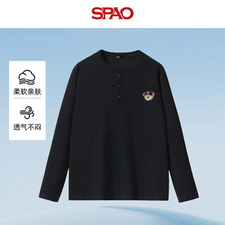 Spao pure cotton henry collar long-sleeved t-shirt for men and women 2025 autumn new loose inner layering shirt spcx25st05xy