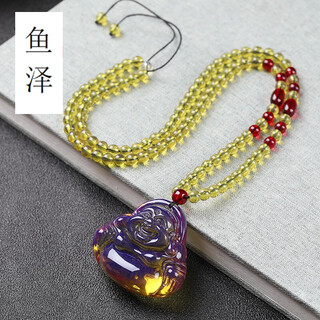 Yuze natural blue amber and blood amber maitreya buddha pendant, genuine amber rough stone carved big belly laughing buddha necklace, same style for men and women, blue amber buddha male pendant (one item, one certificate)