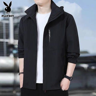 Playboy jackets for men and women spring and autumn thin windproof and waterproof loose sports and leisure jackets autumn and winter plus velvet and thickened black - hood detachable xl 125-145jin jin is equal to 0.5 kg