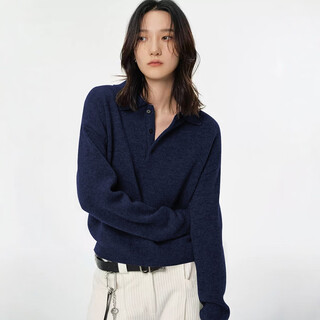 Su yuwei old money style brown lapel long-sleeved sweater for women in autumn and winter high-end bottoming sweater polo shirt top navy blue follow the store - free shipping insurance l (105-120jin jin equals 0.5 kg)