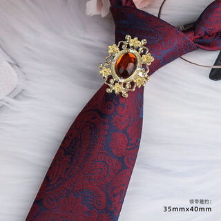 寰森高档男士英皇爵迹水钻领环夹复古西装休闲领带箍商务衬衫领带扣 椭圆金色香槟宝石领带箍+红蓝腰果手打