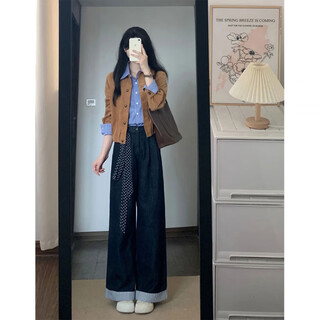 小红书同款学院风巨好看的衬衫牛仔裤美拉德套装女2025早秋季一整 ++2025ootd2025一整套时尚 S