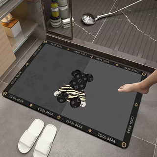 Yusenyi diatom mud soft bathroom floor mat bathroom quick-drying absorbent mat toilet non-slip foot mat kitchen carpet striped bear splicing gray 40x60cm (economic model)