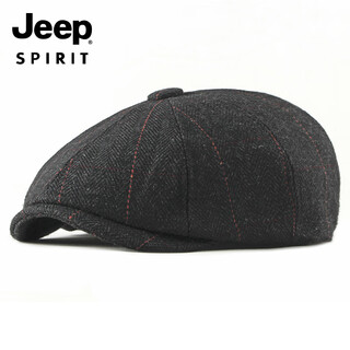 Jeep middle-aged and elderly beret men's british retro woolen peaked cap autumn and winter new octagonal hat casual painter hat black m adjustable 55-60c