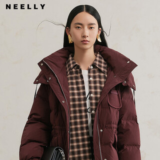 Neelly nali shopping mall's new winter style hooded mid-length casual commuter down jacket for women 90% white duck down ankola red s
