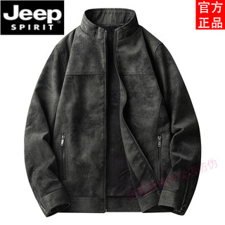 Jeep spirit2025 autumn and winter thickened suede suede leather jacket men's soft leather stand-up collar jacket fashionable american retro black m