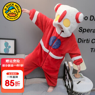 G.duckkids little yellow duck boy ultraman clothes children's one-piece pajamas coral velvet autumn and winter baby anti-kick sleeping bag home clothes joint ultraman red 90 size 1~2 years old 80-90cm
