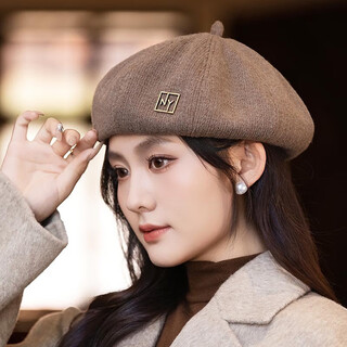 Jimmy leaf beret hat women's autumn and winter showing face little korean pumpkin painter hat autumn and winter octagonal hat brown one size head circumference (56-58cm)