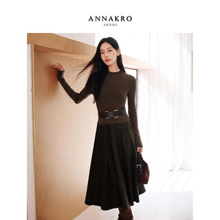 Jiuzi annako sun yi endorsed dimur style needle shuttle stitching fake two-piece half turtleneck dress for women 2025 winter new style dark coffee l