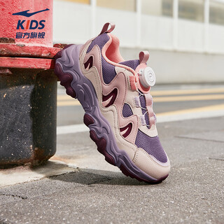 Hongxing erke (erke) children's shoes, casual shoes for boys and girls, children's medium and large children's cushioning and warm sports shoes, mysterious purple/matte pink/whitewash gray 36