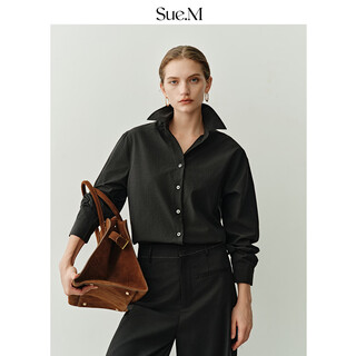 Sue.m no-iron, wrinkle-free black shirt for women, spring and autumn commuting style, versatile temperament, high-end black shirt, classic black s