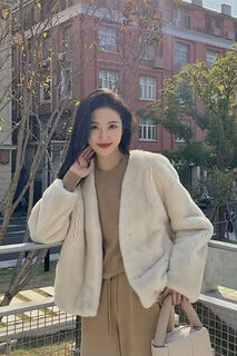 Coolnairo fur one-piece fur coat for women imitation velvet mink loose top v-neck fashion mink coat off-white l