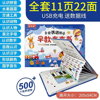 智慧鱼（ZHIHUIYU）加大款幼儿童早教启蒙认知点读发声书宝宝中英文画本学习机 小本基础款22面--充电版