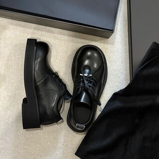 Qiaojiati commuter thick-soled height-increasing derby shoes, trendy men's large leather shoes, men's casual british style suit, wedding groom's shoes, black 38