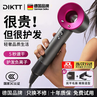 Diktt germany hair dryer for home use, silent negative ions, high power, no harm to power generation, hair dryer for girls, genuine home use, no harm to hair, silent second-drying hair care hair dryer, rose red, single nozzle, 3 billion negative ions, valentine's day gift for your partner