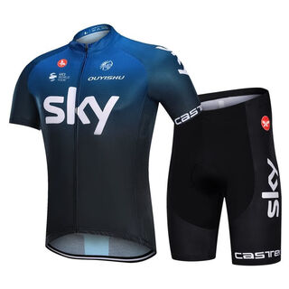 Yusenyi short sleeve cycling suit summer road cycling top slim fit quick-drying breathable cycling equipment sky gradient black and blue-short sleeve suit s