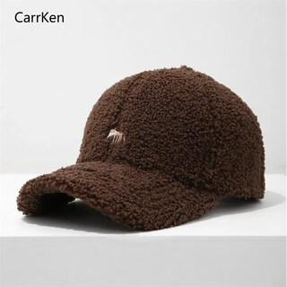 2025 autumn and winter new thick warm lamb velvet baseball cap wide brim big face revealing small big head peaked cap lamb fur fox baseball cap - brown one size