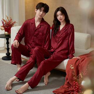 The da vinci code wedding couple's zodiac year jacquard two-piece set 2025 new men's and women's long-sleeved burgundy pajamas as new couple gift burgundy 2xl men's style - recommended 160jin jin is equal to 0.5kg -180jin jin is equal to 0.5kg