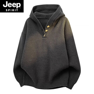 Jeep spirit american henry collar hooded sweater men's lazy autumn and winter new loose knitted sweater casual jacket misty black gray xl 120-140jin jin is equal to 0.5 kg