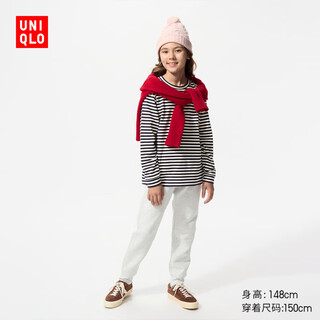 Uniqlo children's clothing boys and girls polar fleece round neck t-shirt long sleeve striped fleece 25 autumn and winter new style 482987 69 navy 160
