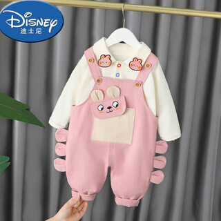 Disney (disney) baby girl autumn outfit set pure cotton infant princess overalls sweater two-piece set spring and autumn internet celebrity fashion pink overalls set (spring and autumn style) 85cm