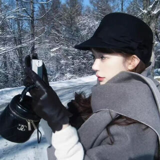 Pisces rabbit hat gentleman hat woolen equestrian hat japanese autumn and winter retro fashion bow peaked hat british (large side bow) helmet-shaped top hat - black one size 55-58cm