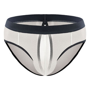 Low-waist men's thong mesh hollow translucent underwear sexy close-fitting breathable youth casual shorts off-white one size