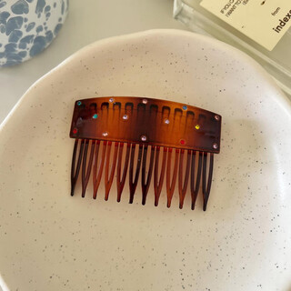 Xiao panda korean colored diamond dense-tooth hair comb comb for women's broken hair, side bangs hairpin headdress, red and brown colored rhinestones