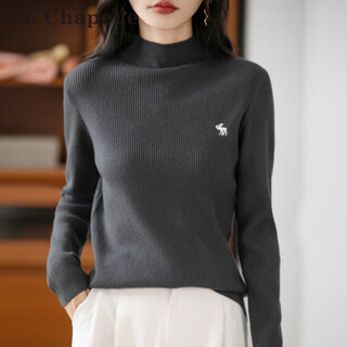 La chapelle heavy embroidery worsted fine wool sweater women's half turtleneck sweater 2025 autumn and winter new slim fit bottoming shirt graphite gray l recommended weight 110-125jin jin equals 0.5 kg