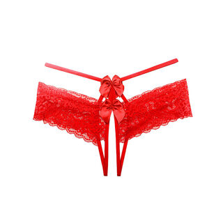 Couple's underwear, no need to put on and take off, passionate crotchless thong with holes, sexy mesh thong underwear for women, lace, red, one size fits all, suitable for 80120jin jin is equal to 0.5 kg