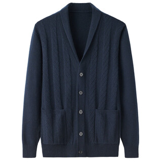 鹿王（KING DEER）中老年男羊绒衫纯色开衫口袋大码爸爸针织羊毛衫爷爷宽松保暖毛衣 藏蓝色 XL 180码 [145-165斤]