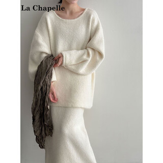 La chapelle korean autumn and winter warm back buttoned lazy sweater + skirt women's 2025 autumn new gentle suit women's off-white one size