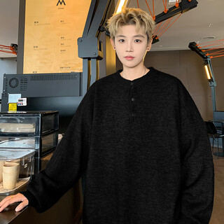 Youruike fatty large size 240jin jin is equal to 0.5kg solid color sweater men's plus size plus size loose fat spring and autumn round neck base black henry collar 3xl 150-170jin jin is equal to 0.5kg