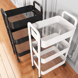 Qinwangge trolley storage rack kitchen floor-standing bedroom multi-layer snack rack mobile bathroom toilet storage storage rack 3-layer full carbon steel storage rack white