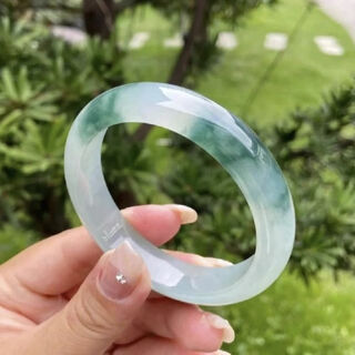 Ice and waxy jadeite floating flower bracelet for women, ice jade with positive circle, moist and green flower, dangerous material fat jade bracelet for mother, light green no. 50