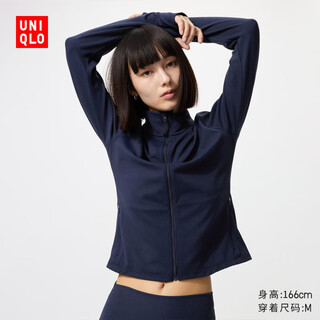Uniqlo women's airism high elastic zipper jacket long-sleeved jacket sun protection autumn and winter new style 479690 69 navy blue m /160/84a