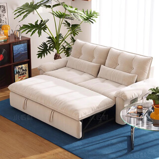 Xiaojiangcai (xiaojiangcai) small apartment folding dual-use all-in-one living room pull-out single and double 2025 new long-term sleeping removable and washable three-person 1.85m fritillaria white skin-friendly baby velvet + 55d high resilience sponge