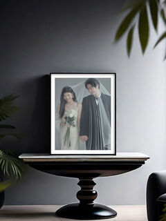 Yusenyi wedding photo frame wall-mounted handprint photo frame wedding photo frame photo stage wedding photo frame enlargement modern black vertical version single blank template three 40x50cm crystal high-definition print