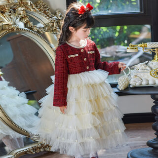 Nisha beier girls dress autumn and winter 2025 new velvet winter girls red annual clothes children red 120